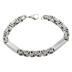 Bracelet Homme en Acier Inoxydable Maille Byzantine avec Plaques Personnalisables