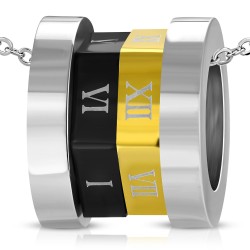 PENDENTIF POUR HOMME ADO EN ACIER 316L ET PLAQUE OR 18 CARATS CHIFFRES ROMAINS + 1 CHAINE BOULE NEUF