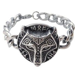 Pulsera de Viking Man Fenrir - Malla de acero inoxidable cubano