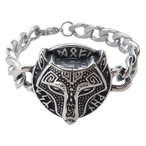 Wikinger Mann Fenrir Armband - Kubanisches Edelstahlgeflecht