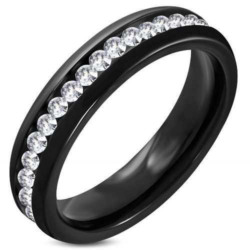 Ewiger Allianz-Ring für Damen, schwarzer Stahl, Umriss von Steinen, Hochzeit, 5 mm