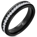 Anillo alianza eterna mujer acero negro contorno de piedras boda 5mm
