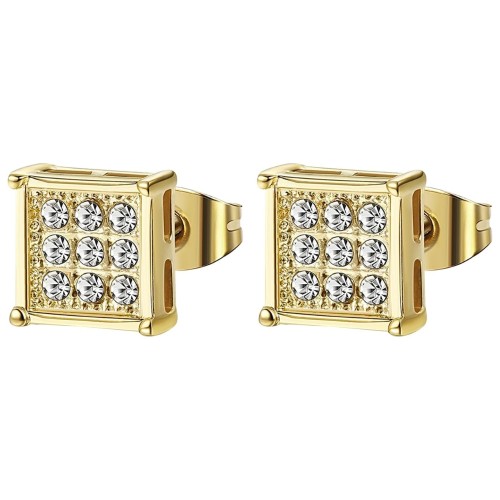 PAIR OF MAN EARRINGS SQUARE GOLD ZIRCONIUM HOP HOP