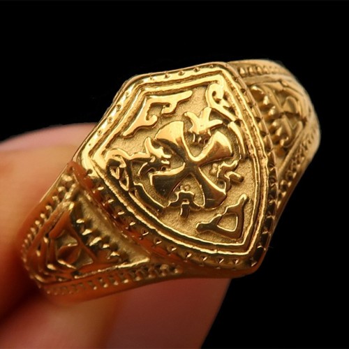 Anello Cavaliere Templare uomo in acciaio inox oro oro oro - Cross Knights