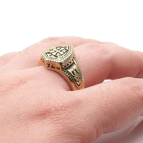 Ring Knight Templar für Männer Edelstahl Gold – Kreuzritter