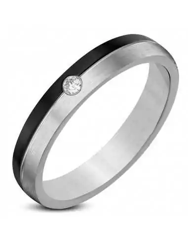 Bague anneau de fiançailles homme acier plaqué noir sertie pierre zircon