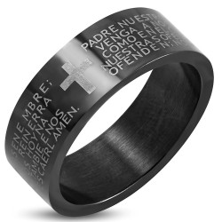 Anillo de anillo hombre mujer adolescente acero cruz biblia oración nuestro padre negro
