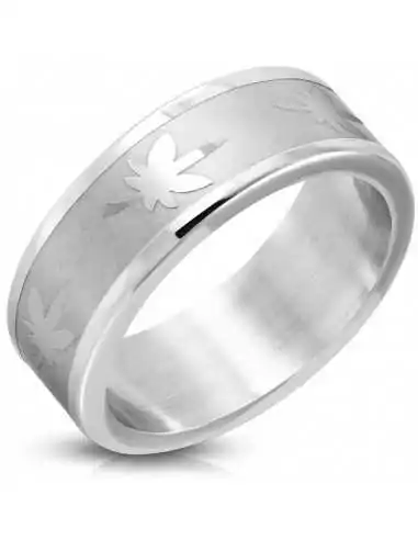 Herren-Damen-Ring aus Edelstahl mit graviertem Cannabisblatt-Band