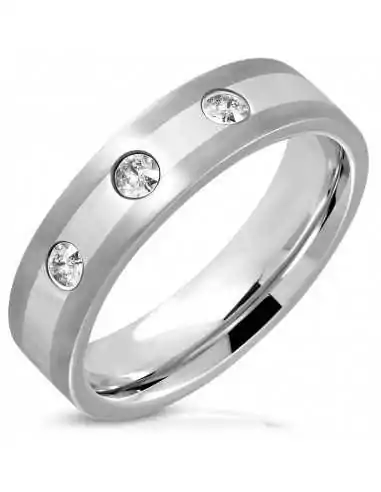 Bague anneau de mariage homme femme acier bande sertie 6mm