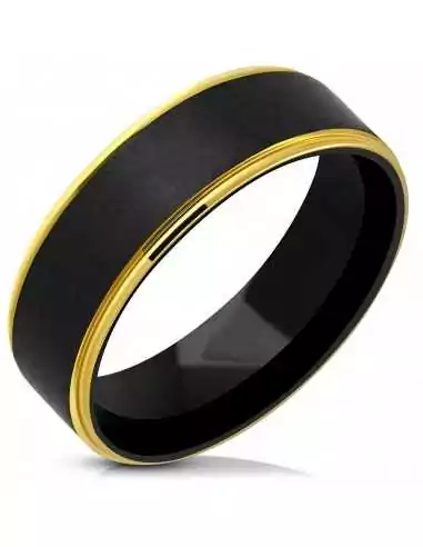 Bague anneau homme acier bandeau placage noir brossé bords or à graver