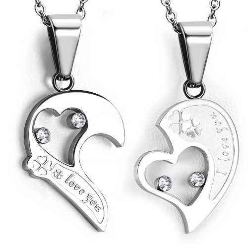 COLGANTE PARA HOMBRE MUJER ADOLESCENTE EN ACERO 316L SECABLE SEPARANDO EN 2 IDEAL PAREJA ENAMORADA TE QUIERO + 2 CADENAS BOLAS N