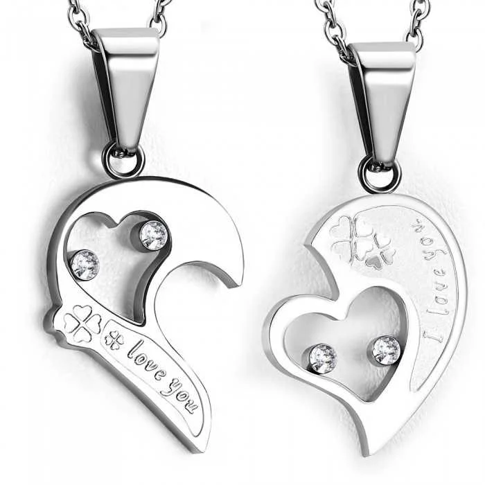 Pendentifs homme femme couple coeur sécable couple acier et chaines