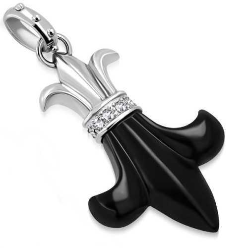 Ciondolo donna uomo in acciaio fleur de lys emblema reale e 1 catena