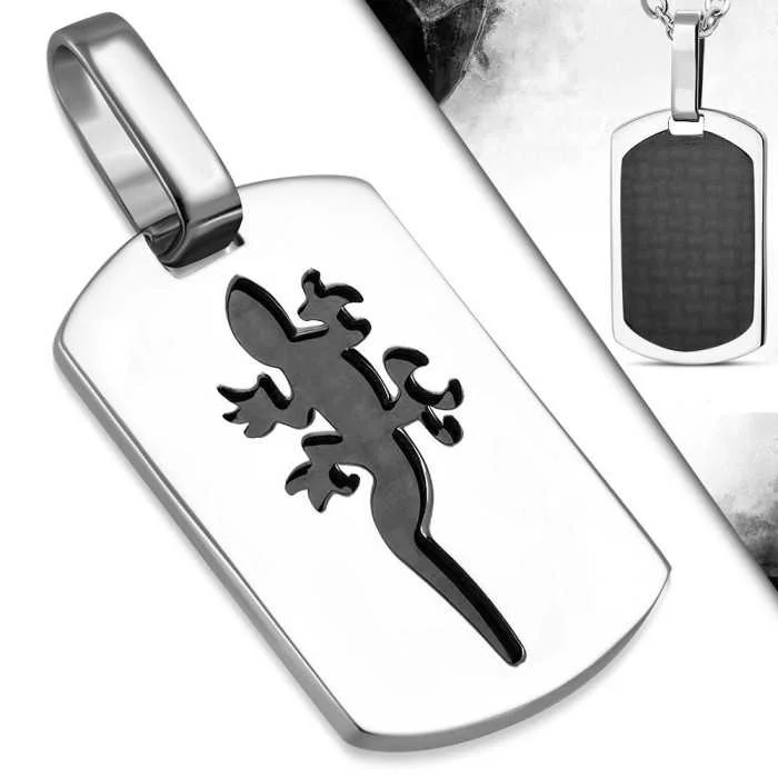 Pendentif Homme Plaque Militaire Acier Noir Tribal - Avec Chaîne 6408 - Neuf Avec étiquettes