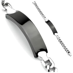 Curb bracelet for men stainless steel black engraved plate
