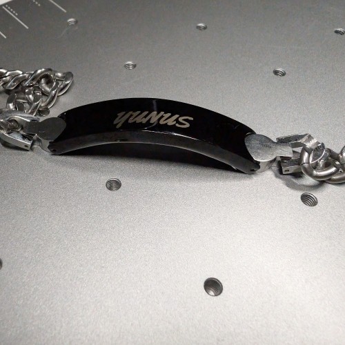 Bracelet Gourmette Homme Acier Inoxydable Plaque Noire à Graver Personnalisable