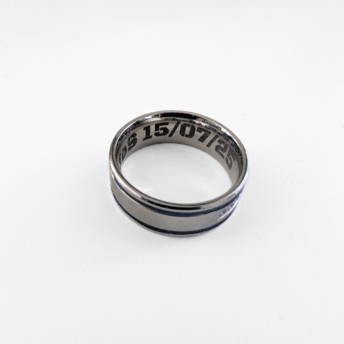 Man Engagement Ring Stainless Steel With Blue Lines and Zircons