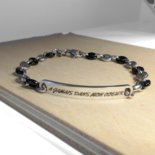 Herren Bicolor Silber und Schwarz Edelstahl Kaffeeband mit kundengerechter Platte