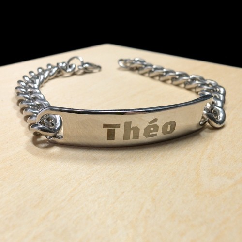 Bracelet à Maille Cubaine Homme en Acier Avec Plaque Personnalisable Gravé
