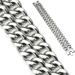 Bracciale barbazzale largo da uomo in acciaio con doppia catena a maglia cubana 22 cm