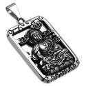 Pendentif homme acier plaque fleur de lotus Bouddha prière et 1 chaine
