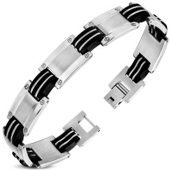 Brazalete de cadena de caucho para hombre y segmentos de acero con placa de tornillo