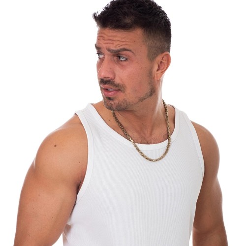 Chaine Homme Maille Byzantine en Acier Inoxydable Bicolore Couleur Argent et Or diamètre 6mm