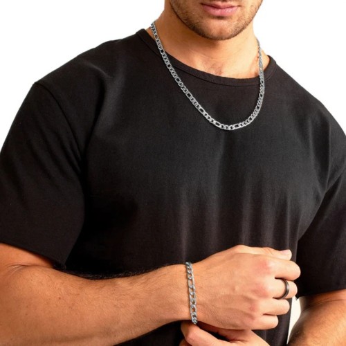 Hombres Pulsera de aire y cadena de acero Figaro Acero inoxidable Ancho de plata 7mm