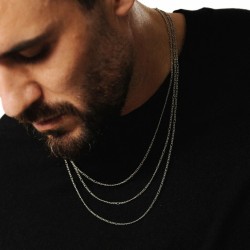 Cadena de hombres o esposa Collar Mesh Figaro Color Color Plata Nuevo 2