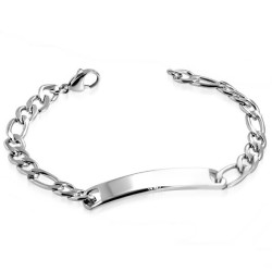 Pulsera mesh figaro hombre acero placa grabado 8mm 21cm