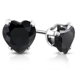 Paire de boucles d'oreilles femme enfant acier zircon noire coeur 3mm