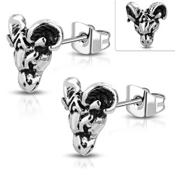 Paire de boucles d'oreilles homme acier signe zodiaque forme bélier