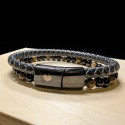 Bracciale da uomo in pelle intrecciata a doppia fila con pietra naturale occhio di tigre