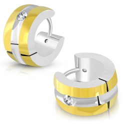 Pair Earrings Creoles Woman Man Steel and Gold Settie Crystal