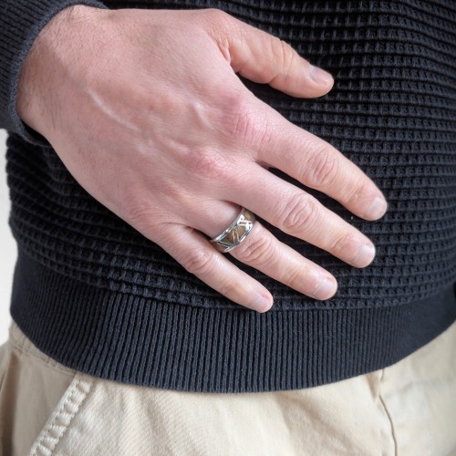 Ring Alliance of Wedding Man Stainless Steel & Walnut Wood