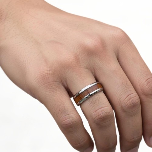 Anello nuziale da uomo, fascia centrale in titanio, legno colorato