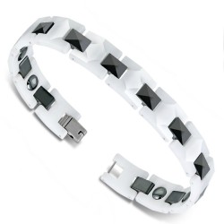 Herren-Magnetarmband aus weißer und schwarzer Keramik, 20 cm, 10 mm