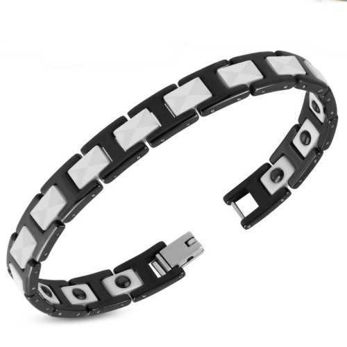 Bracelet gourmette homme céramique banche et noire aimanté 19cm 10mm