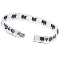 Damenarmband aus weißer und schwarzer Keramik, magnetisch, 18 cm, 8 mm