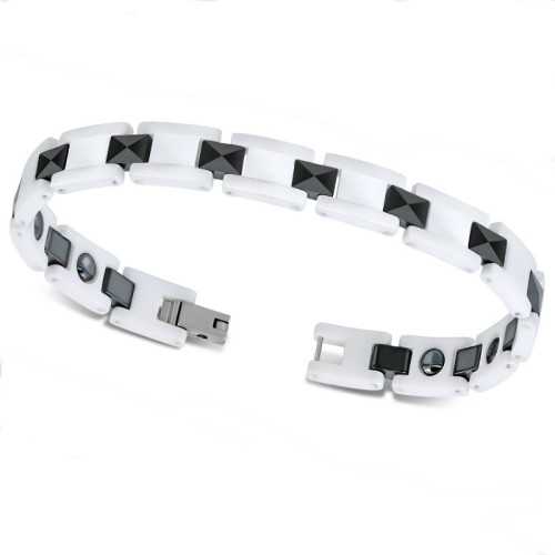 Damenarmband aus weißer und schwarzer Keramik, magnetisch, 18 cm, 8 mm