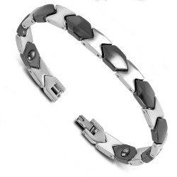 Bracciale da uomo in ceramica nera e tungsteno magnetico 20cm