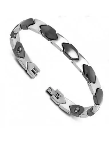 Bracelet pour homme en céramique noire et tungstène magnétique 20cm