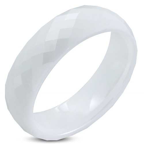 Bague alliance de mariage femme pur céramique blanche facettes luxe