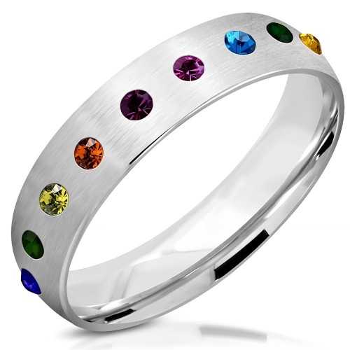 Anello da uomo in acciaio inossidabile con zirconi multicolore Gay Pride LGBT Pride