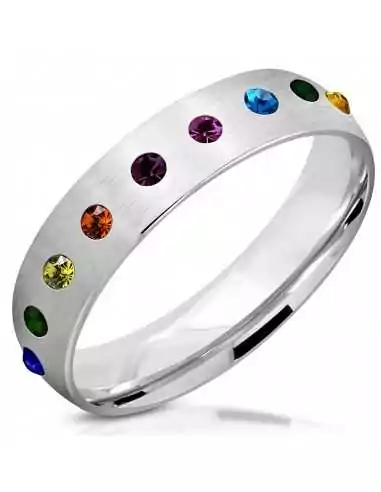 Herren-Edelstahl-Ring mit mehrfarbigem Zirkon, Gay Pride, LGBT-Pride