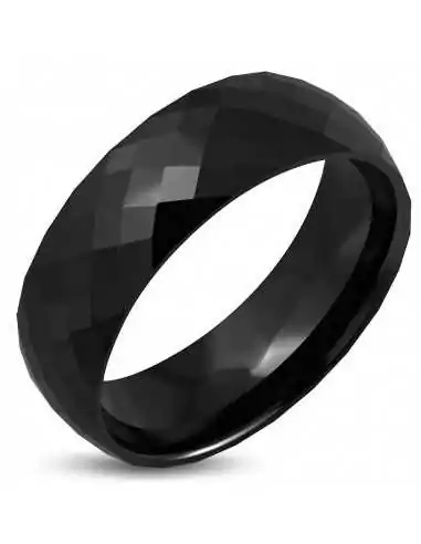 Bague anneau de fiançailles homme céramique noire multi facettes 8mm