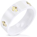 Bague anneau homme céramique blanche croix fleur de lys gravée au laser