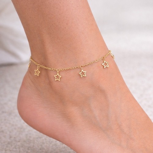 Cadena de tobillo de estrella dorada de acero inoxidable ajustable 27 cm