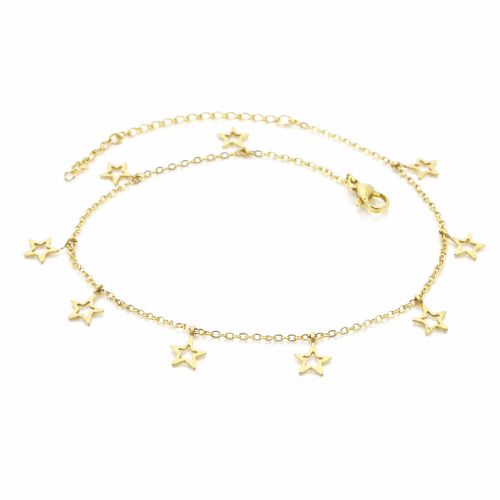 Openwork Ankle Chain Woman Stainless Steel Gold with Fine Gold - Adjustable