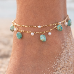 Doppelreihe Gold-Edelstahl- und Natursteine Amazonite - einstellbar 2